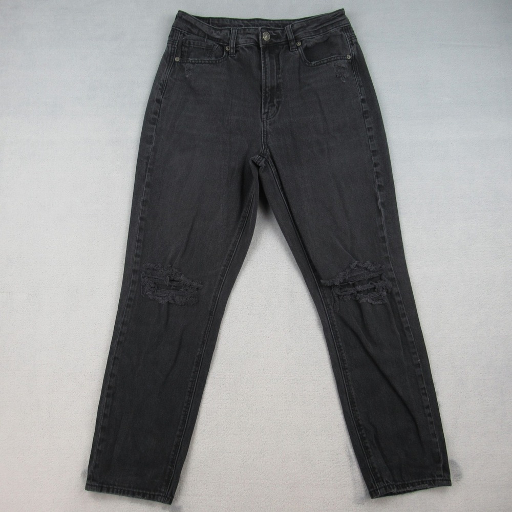 American Eagle Mom Jean Black Distressed High Rise Denim Pants Size 6 Regular